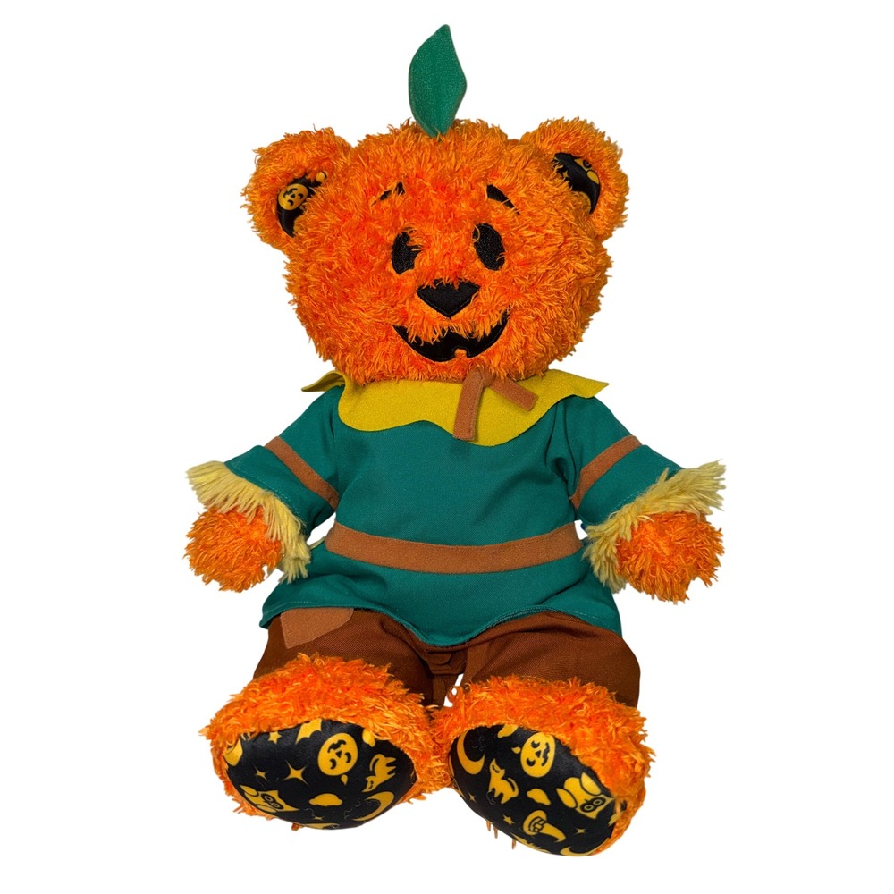 Build-A-Bear Halloween Pumpkin Glow Bear Scarecrow Plush Orange Green Brown